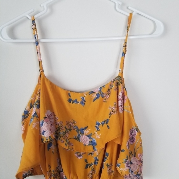 IRIS Yellow Floral Cold Shoulder Hi-Low Wrap Flowy Dress Flutter Sleeves M - Picture 10 of 16